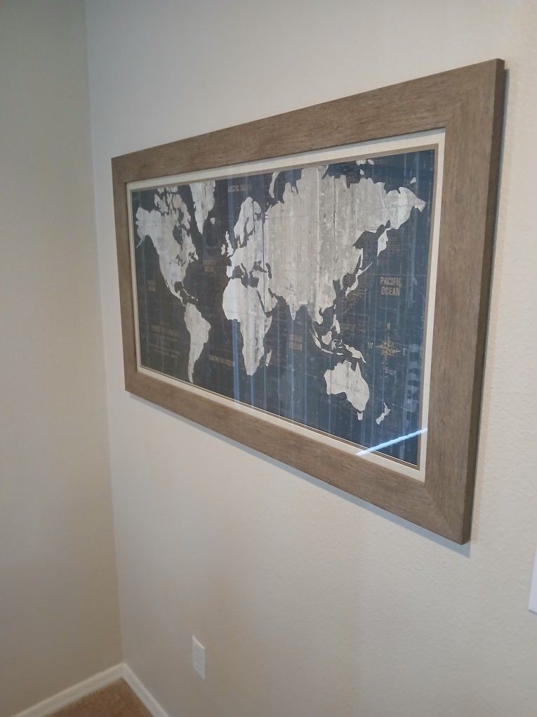 Wood/Glass Framed World Map