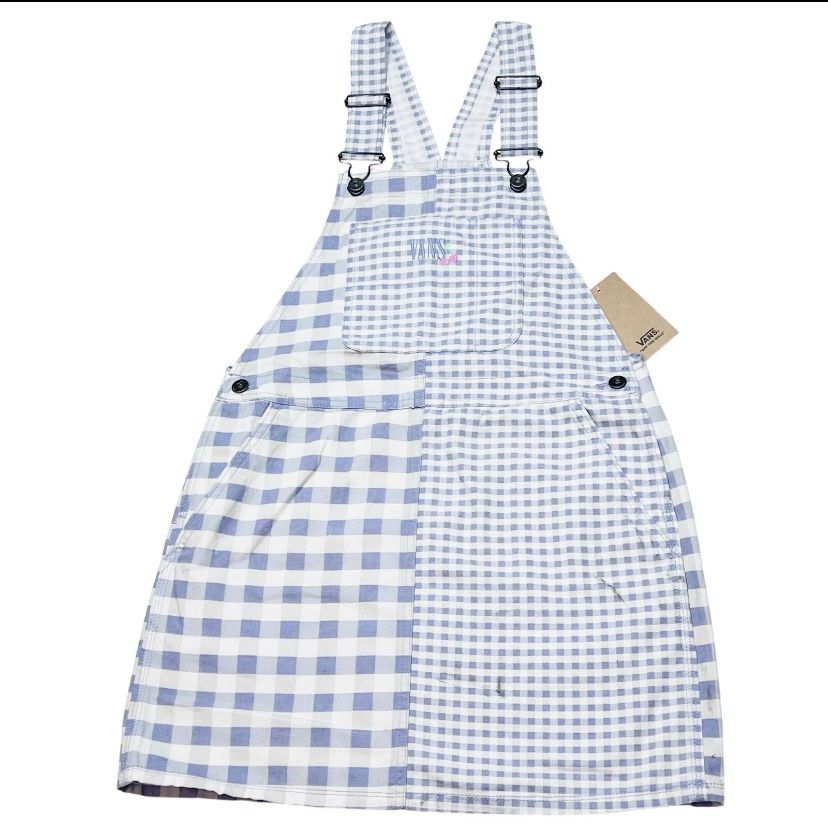 Vans Gingham Skirtall Overalls Women Small Checkered White Lavender New