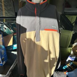 Columbia Sweater Men medium Gray Tan Hiking Fleece Pullover Snap Sweatshirt