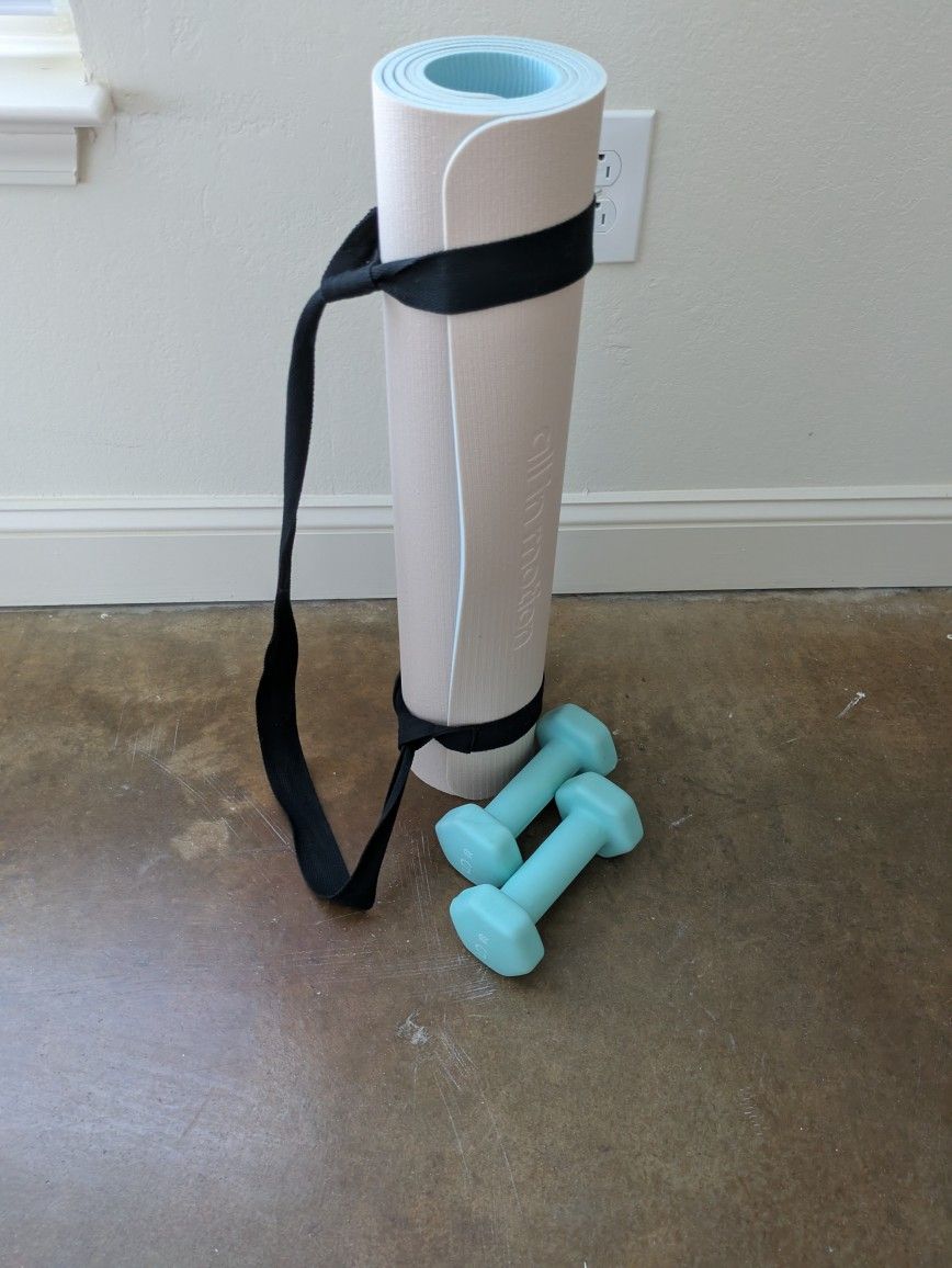 Yoga Mat (with carry strap)  & Two  5 lb Weights