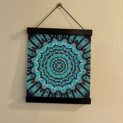 Diamond Painting Mandala Wall Art Blue Teal Beaded Mosaic Framed Hanging Decor