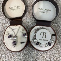 NWT Bella Perlina 3-Piece Jewelry Set - Purple & Pearl (Bracelet/Necklace/Earrings)