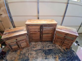 Reclaimed hand made rustic wood cabinet set, 3 piece set