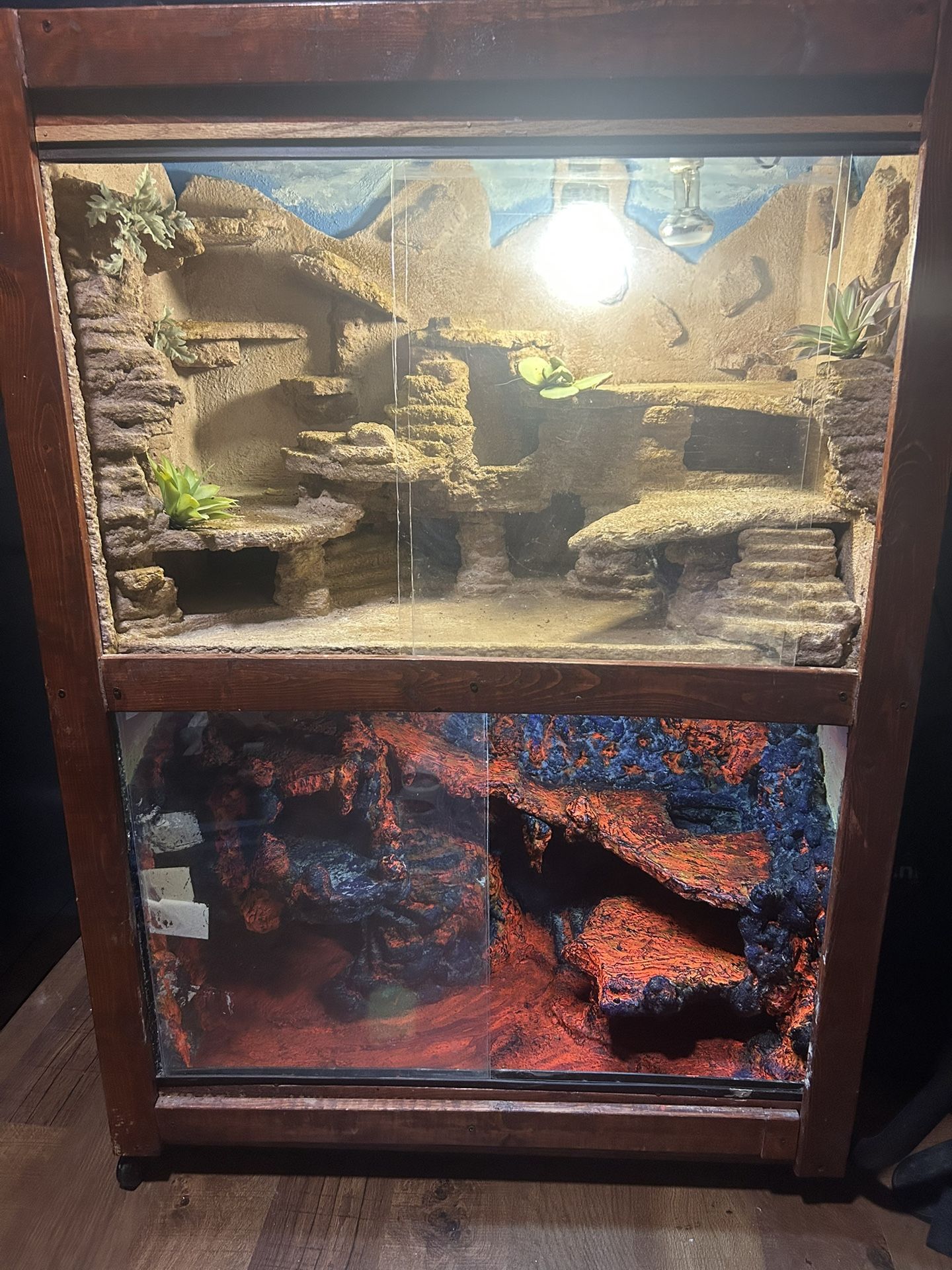 Custom Double Reptile Enclosure, Wooden Exterior On Wheels