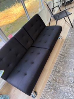 $80 - Black Tufted Futon Sofa Bed
