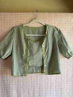 Green Gingham Crop Top Button Front