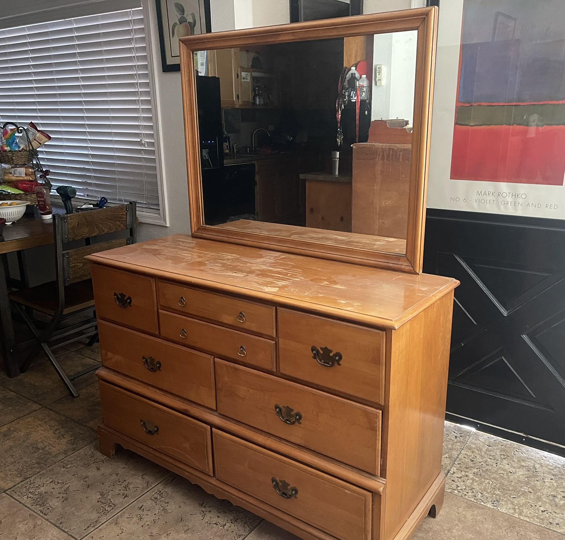 Vintage Wood dresser with large mirror