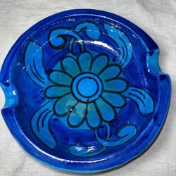 Vintage Italian Art Pottery Ashtray  Bitossi Raymor Blue Floral Style #2586