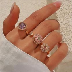 Adjustable Anxiety Relief Rotating Women's Ring, Copper Micro-Inlaid Cubic Zirconia Ring, Personalized Fashion Open-Ended Ring, Color-Preserving Desig