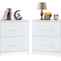 Brand New End Table With 2 Fabric Drawers White Set Of 2