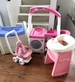 Little Tikes Step 2 Doll Play Toys. Stroller, Crib, Changing Station, High Chair & Doll ($100 For All)