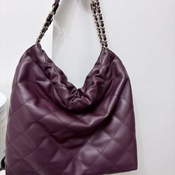 INC Kyliee quilted faux-leather large shoulder bag - Plum/Wine (Defect)