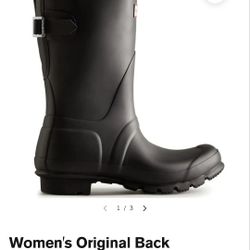 Size 9 Hunter Womens Original Short Back Adjustable Black Rubber Onyx Rain Boots