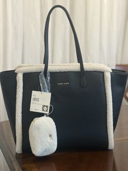 anne klein shearling tote with pouch
