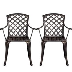 Patio Dining Chairs with Armrests Weather Resistant Cast Aluminium Bistro Chairs Outdoor Metal Chairs for Garden Lawn Porch Backyard Pool Lattice Weav