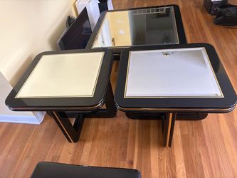 Vintage Black & Gold Mirrored 3-Piece Table Set
