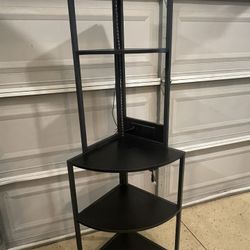 Black Stand And Shelving / Wine Rack with plug And LED Lights- $50