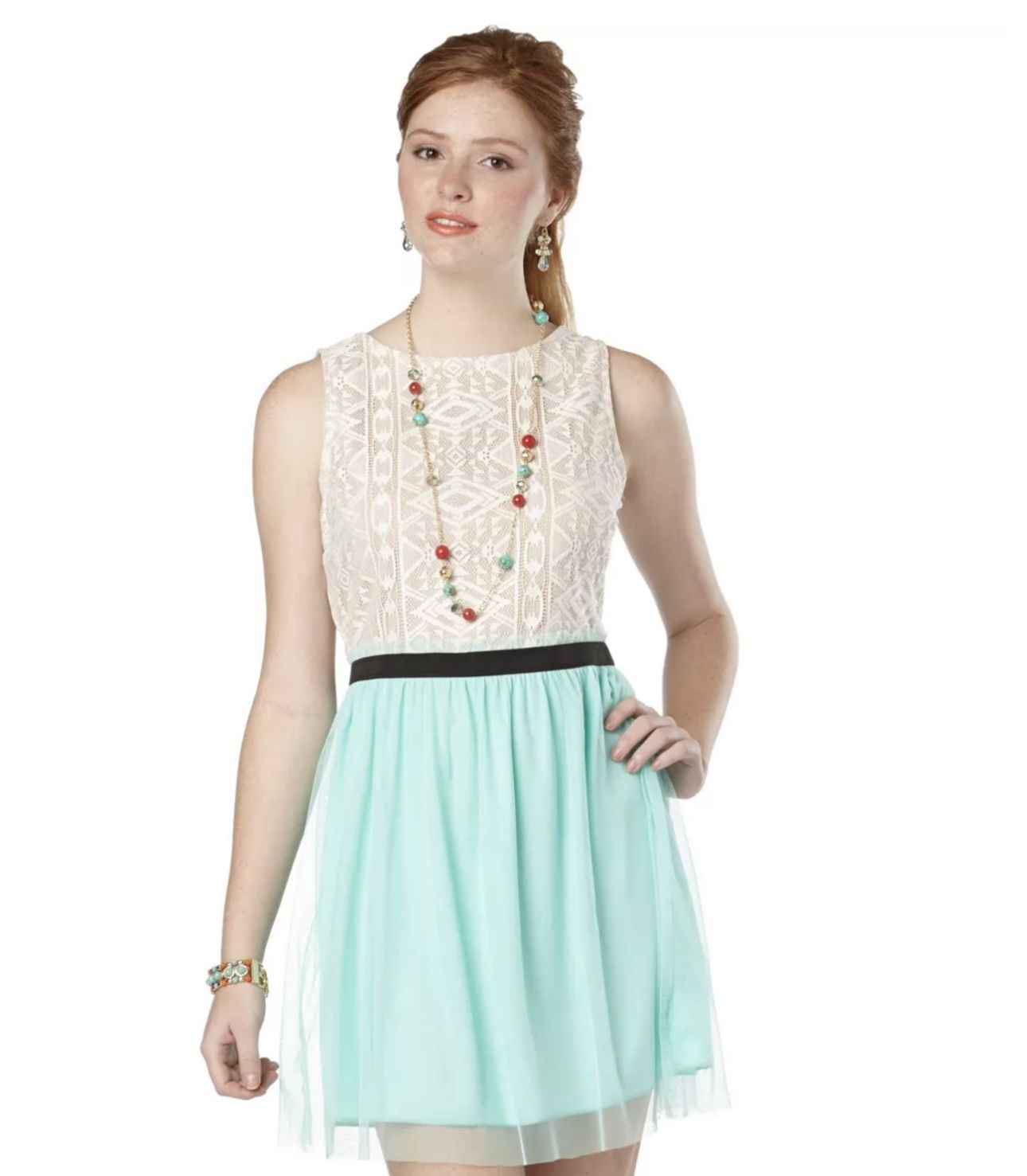 Dress Ivory & Mint Size MEDIUM Juniors like NEW