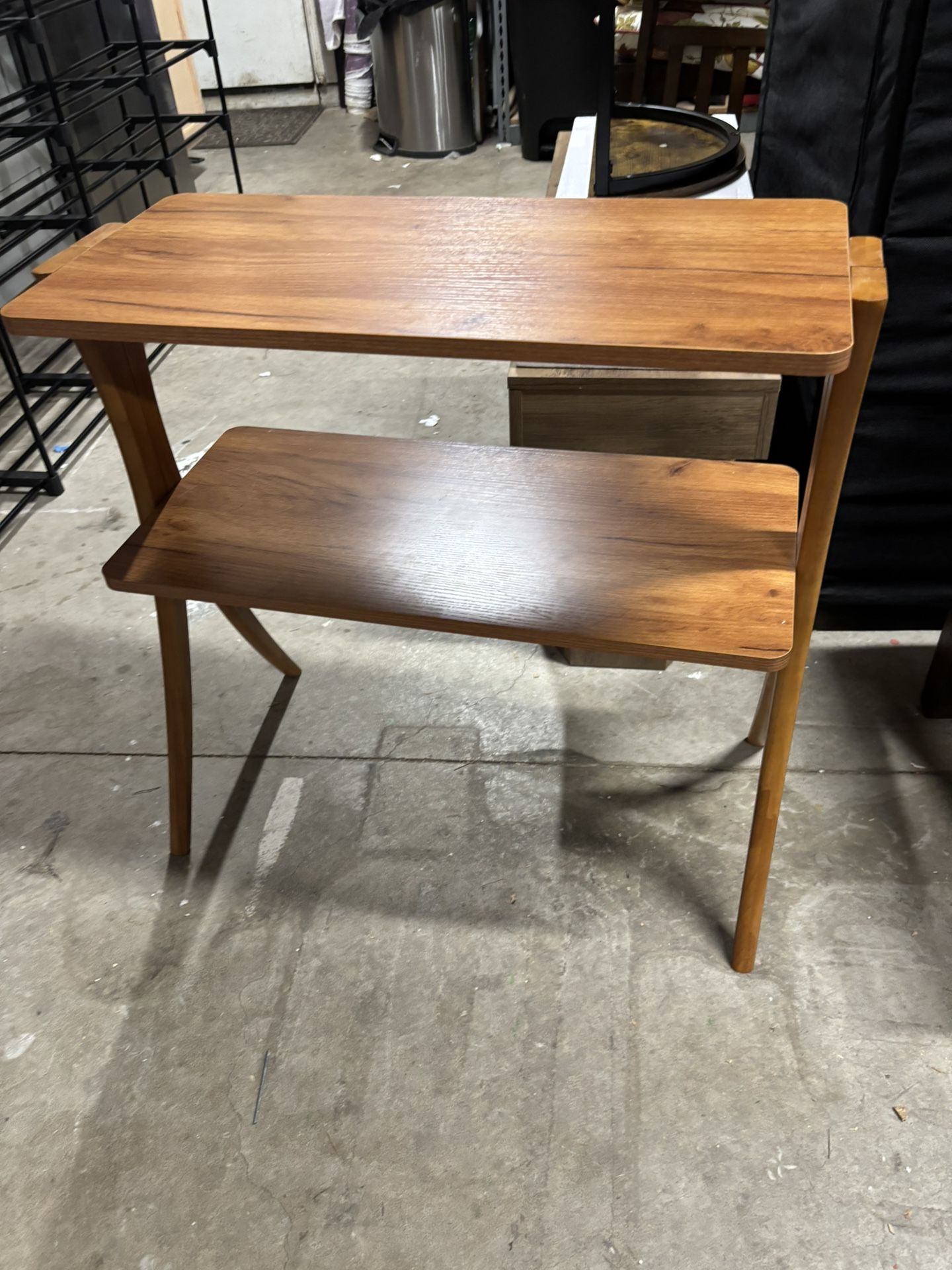 New Two Tier Brown End Table 27” Long 27” Tall 13” Deep 