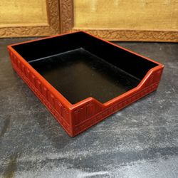 Chinese Republic Period Cinnabar Carved Lacquer Desk Tray Wood Core