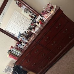 3Pc Queen Cherry Wood Bedroom Set With Mattress 