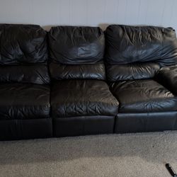 Black Leather Couch with Double Recliners!