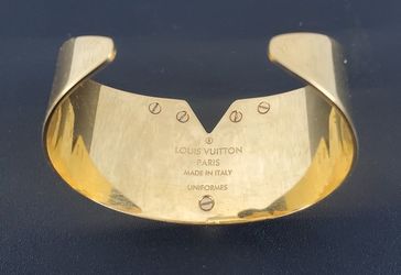 Louis Vuitton Goldtone Metal Essential V Cuff Bracelet - Yoogi's Closet