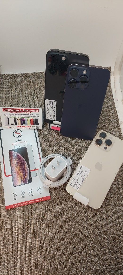 Iphone 14 Pro Max 128gb Excellent Condition Factory Unlocked With Free Case And SP On Payments $50 Down.