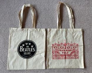 TWO (2) AUTHENTIC BEATLES COTTON CANVAS BAGS (DIRECT FROM LIVERPOOL) BOTH FOR $10.00