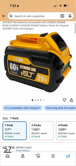 CAFU 1 Pack 12Ah Replacement Battery for Dewalt Flex 20V/60V Max Batteries Compatible with DCB606 DCB609 DCB612 DCB615 DCB206 DCB207 Battery Packs for