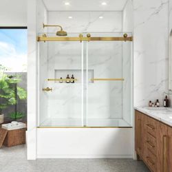 Vpin
60–60" W x 60 in. H, Bathtub Shower Door, Double Sliding Doors 3/8 in. Clear Tempered Glass