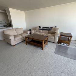 Sleeper Sofa + Loveseat + Coffee + 2 End Tables + Bedding — Full Set — Pickup Only  