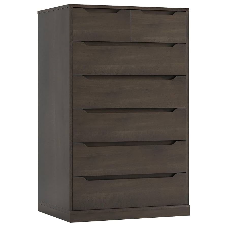A850 51" Tall 7-Drawer Dresser, Modern Dresser, Wooden Chest of Drawers and Chest of Drawers with Cutout Handles, Vertical Chest of Drawers, Sto