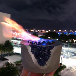 Fire Bowl Indoor Table Top With Navy Blue Crystals | Indoor or Balcony Fire Pit - Outdoor Patio Portable Fireplace Fuel Cans