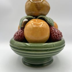 Jay Willfred Ceramic Bowl of Fruit Strawberries, Oranges, Peaches.