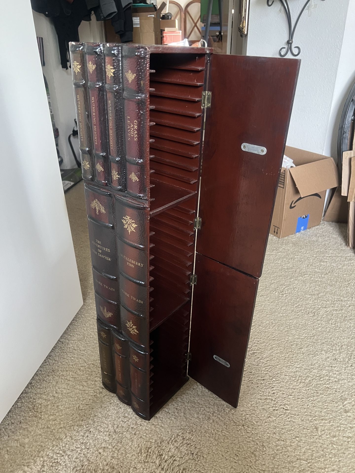 Faux Book CD Storage Cabinet, Hidden Antique Bookcase Style Media Tower, Holds 30 CDs approx.