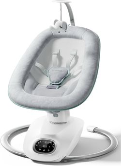 ONLY $85: MOMCOZY CocoSway Electric Baby Swing for Infants, 180° Rotating Seat, Grey