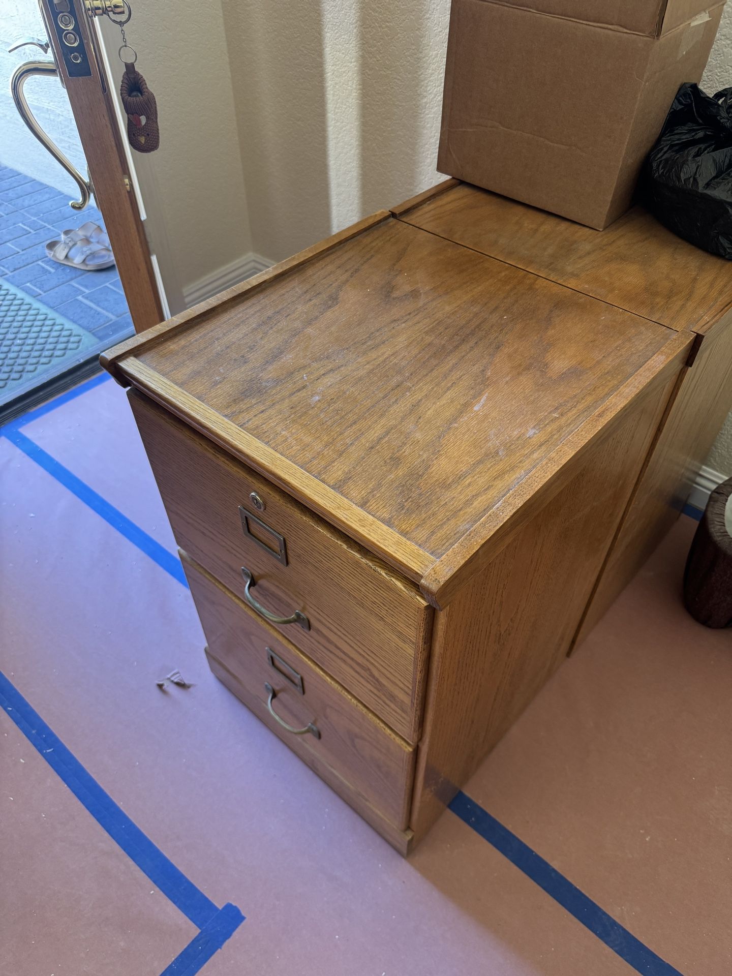 Oak File Cabinet with Lock and Key
