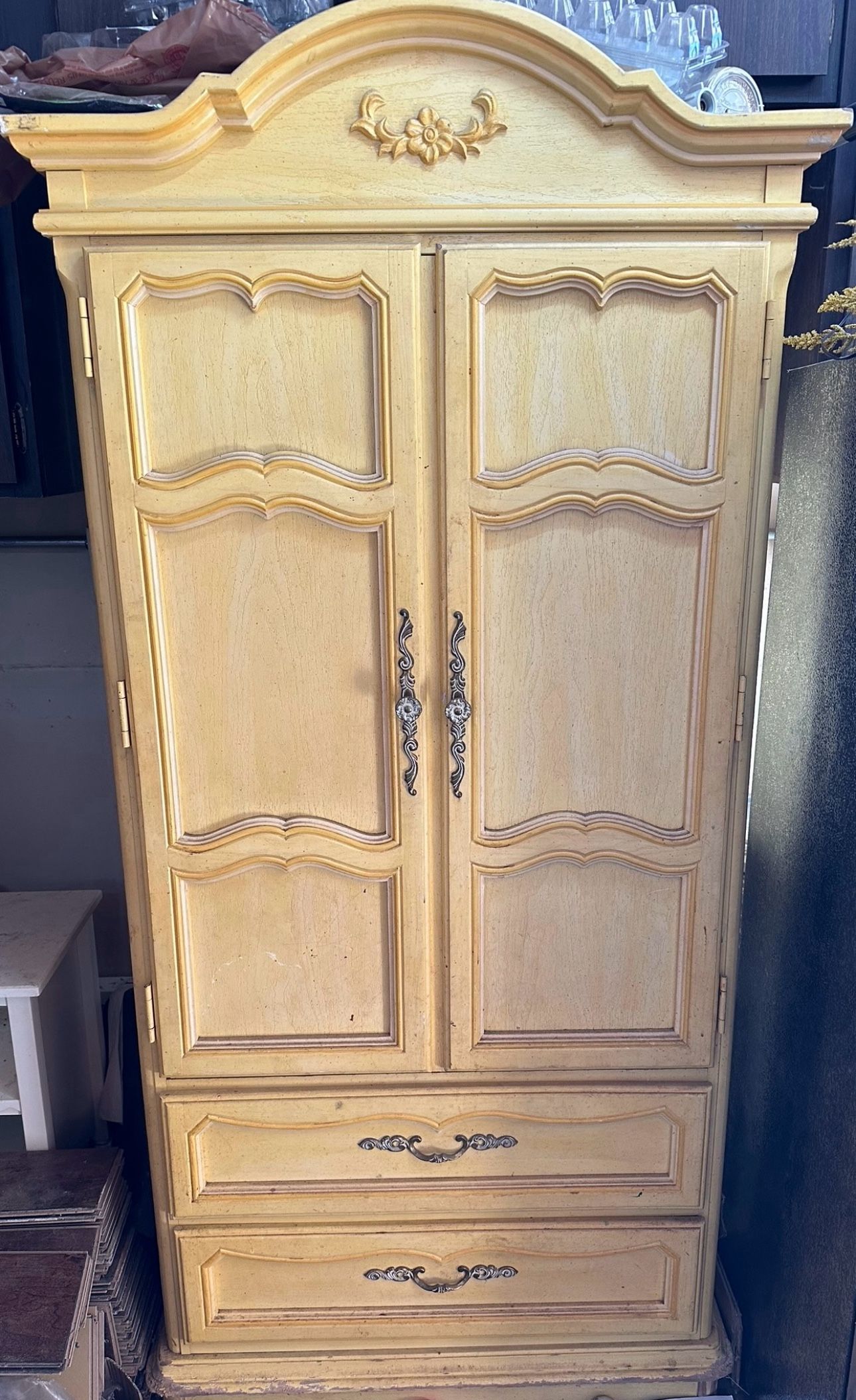 French Armoire yellow vintage Closet OBO
