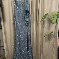 Long Blue Sequence Formal Dress