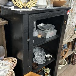 Large Antique Solid Wood Black Cabinet 