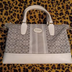 COACH Signature Gray and White Satchel
