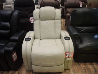 Leather Power Recliner — Kinetic Home "Omega" (Cream)