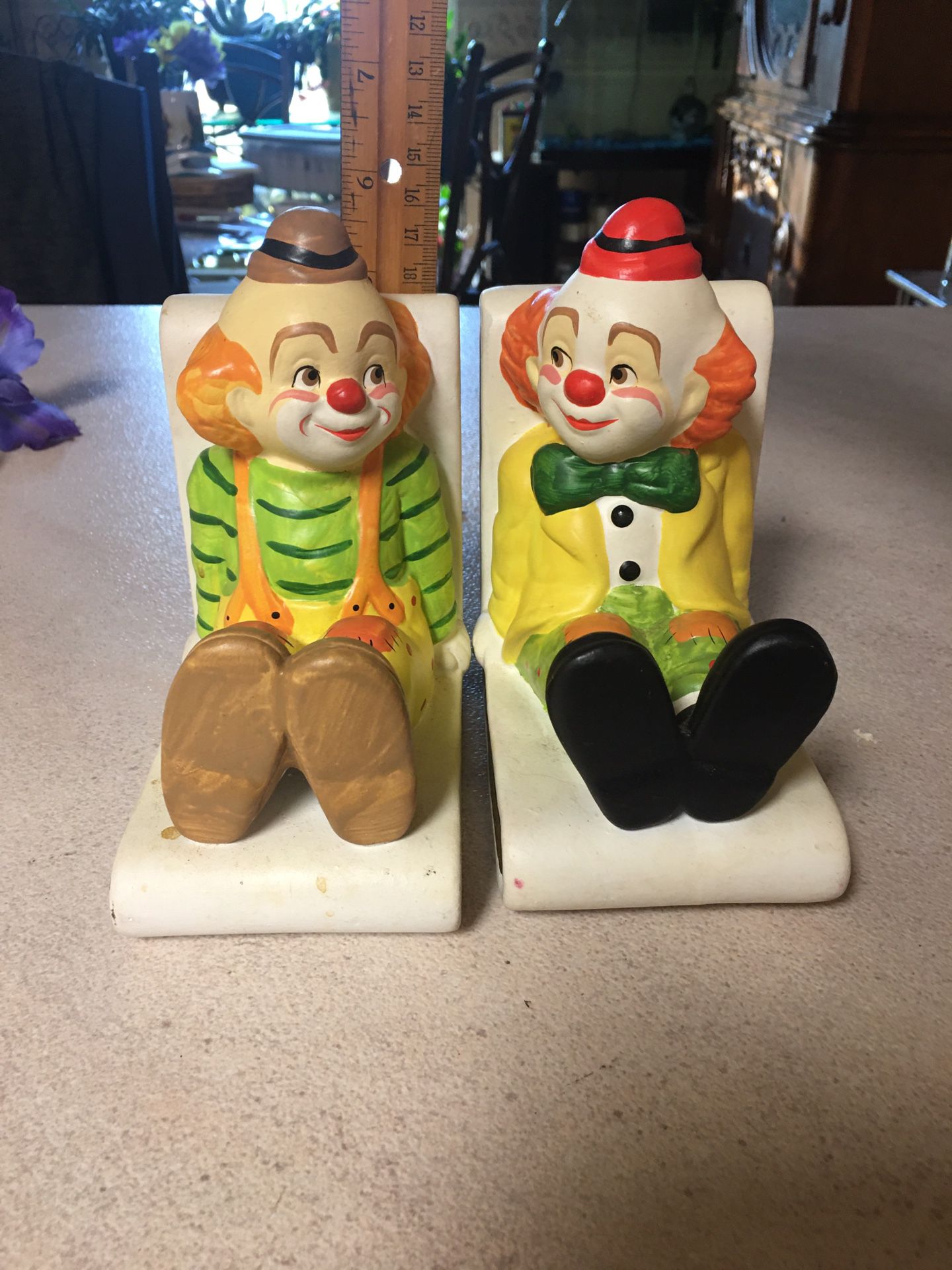 Vintage Ceramic Clown Bookends