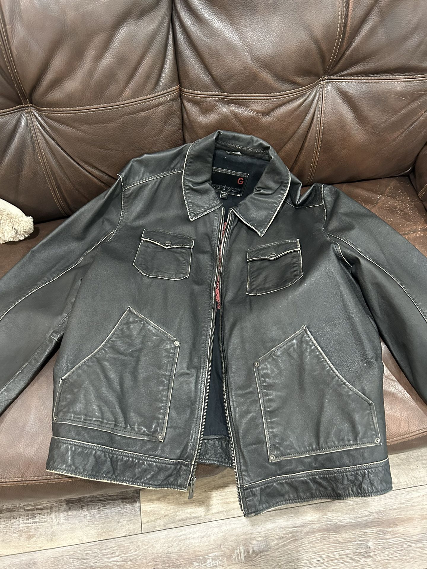 Men’s Guess Black Leather Jacket 
