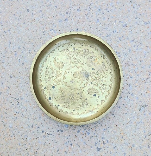 Vintage Brass Ying Yang Footed Bowl 