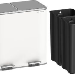 SONGMICS Trash Can, 2 x 10.6 Gallon (2 x 40 L) Garbage Can for Kitchen, with 15 Trash Bags, 2 Compartments, Plastic Inner Buckets and Hinged Lids, Air