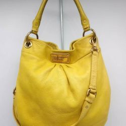 Marc Jacobs Designer Classic Q Hillier Yellow Leather Hobo Bucket Satchel Handbag Purse Crossbody