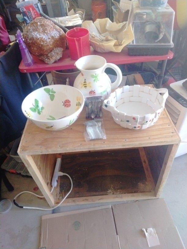 Tea Set Bowl, Basket And Jug