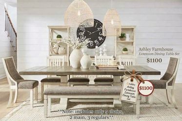 ⁠Ashley Bolanburg Farmhouse Extension Dining Table Set